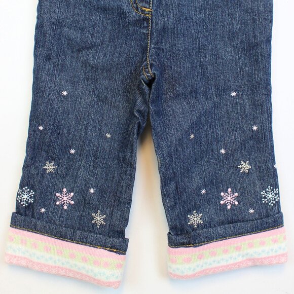 2007 Gymboree Baby Snow Princess 12 18 M Denim Jeans Snowflakes Pink Trim - Picture 3 of 9